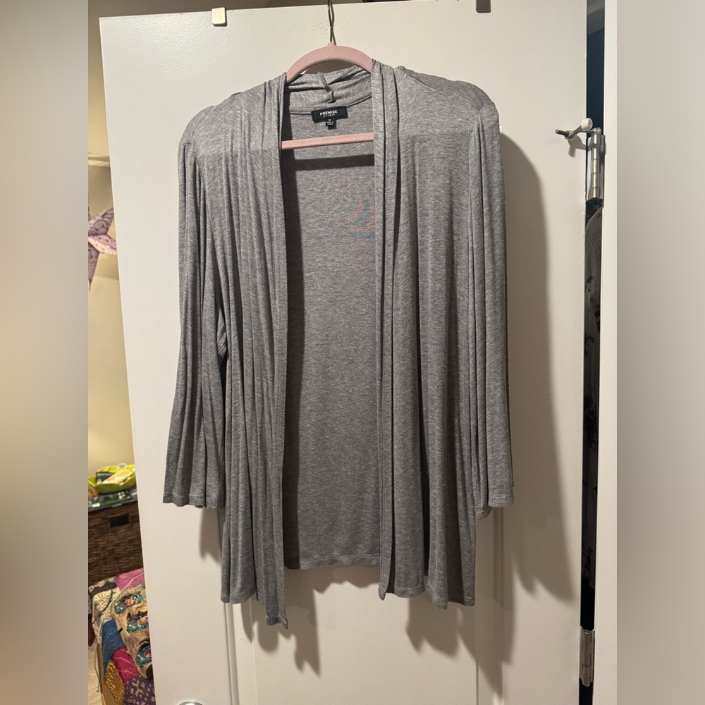 Gray Open Front Cardigan